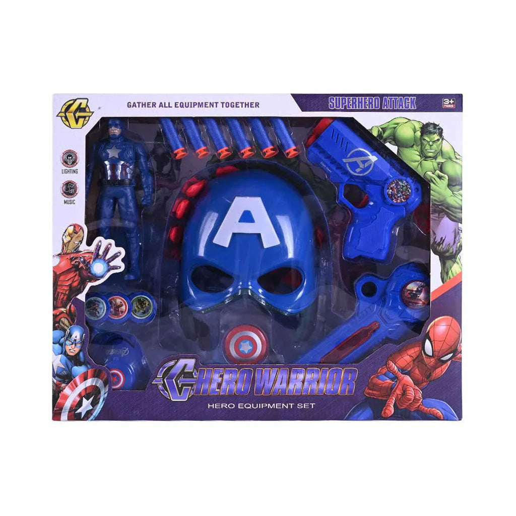 Picture of Hero Warrior Captain America Role-Play Equipment Set – Mask, Blaster, and Accessories (Lighting & Music) - by Raja Sahib Kids