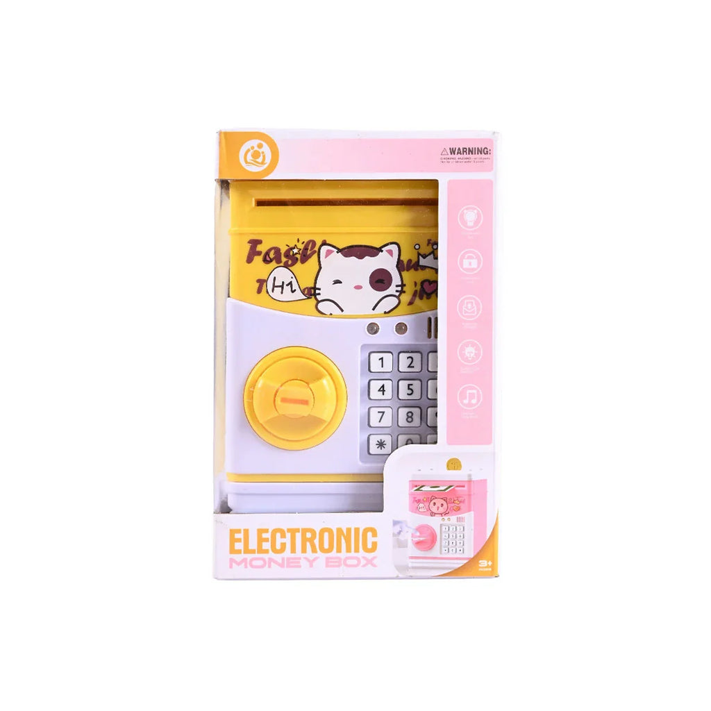 Picture of Electronic Cat-Themed ATM Piggy Bank with Password Lock (Yellow) - by Raja Sahib Kids