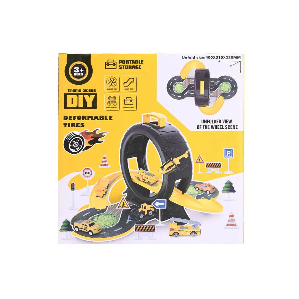 Picture of 2-in-1 Portable Storage Tire to Track Playset | Theme Scene DIY Engineering Car Series Ages 3+ - by Raja Sahib Kids