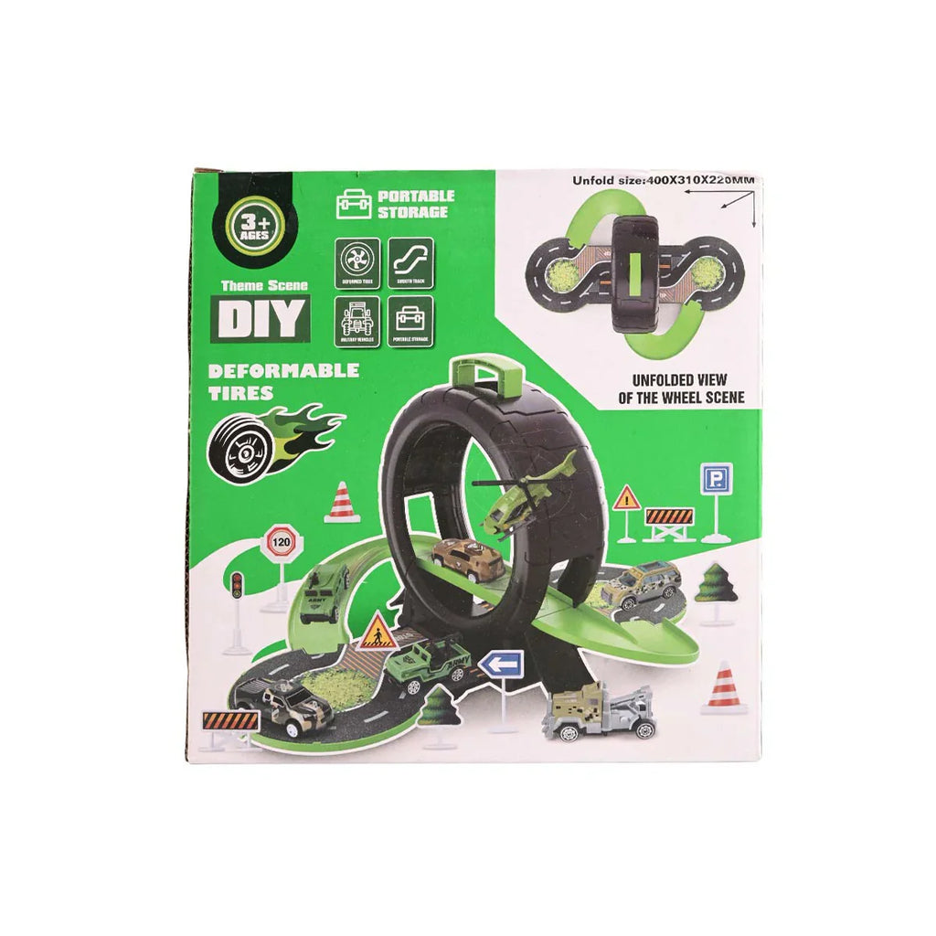 Picture of DIY Deformable Tires Play Set | 4-in-1 Military Series Car Track & Portable Storage | Ages 3+ - by Raja Sahib Kids