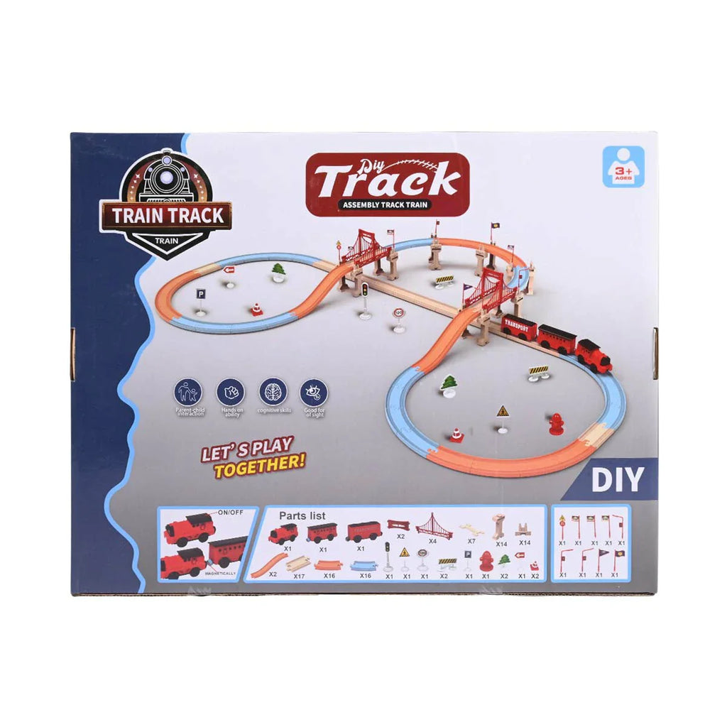 Picture of DIY Train Track Assembly Set - 116 Pcs Wooden Style Track, Motorized Train, and Bridge - by Raja Sahib Kids