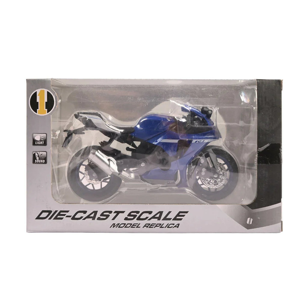 Picture of Die-Cast Scale Motorcycle Model Replica with Light & Sound Alloy Model Blue - by Raja Sahib Kids