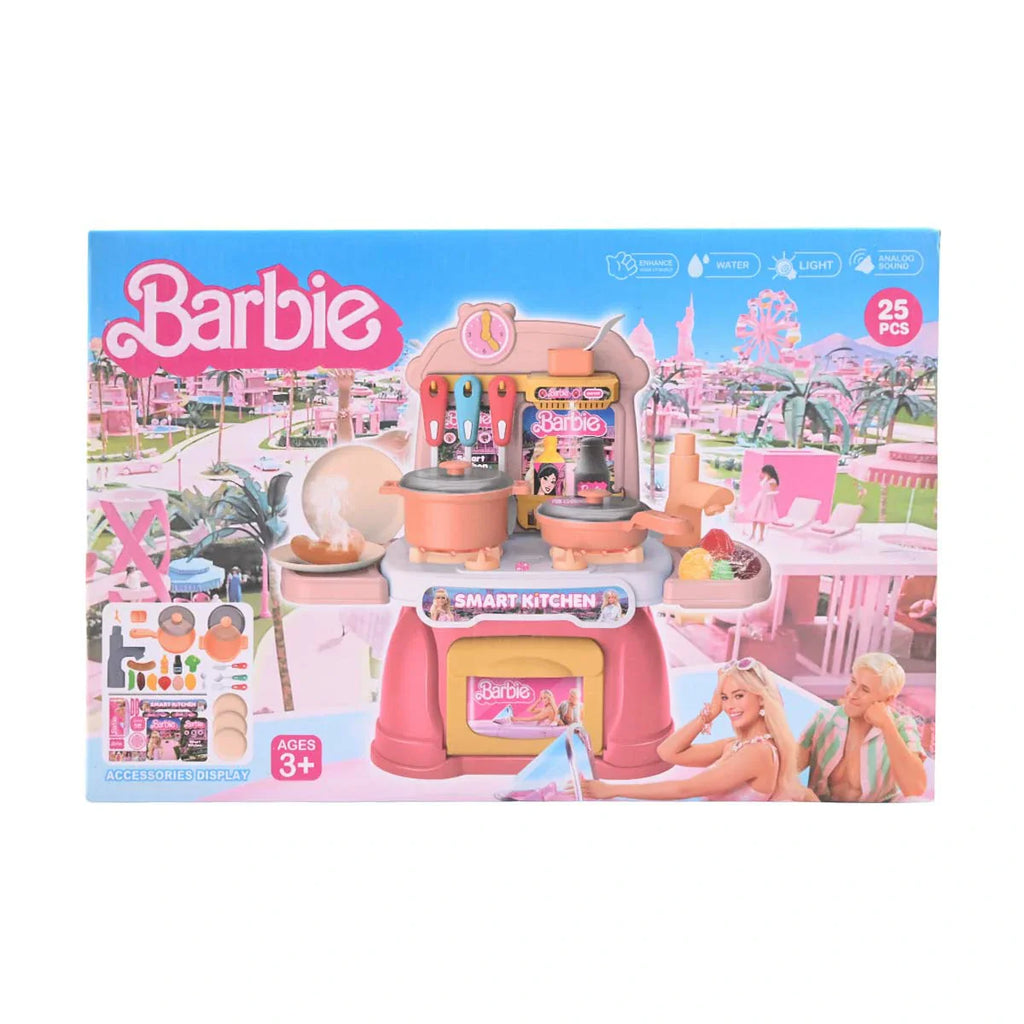 Picture of Barbie 25-Piece Smart Kitchen Playset with Water, Light, Sound, and Smoke Effect - by Raja Sahib Kids
