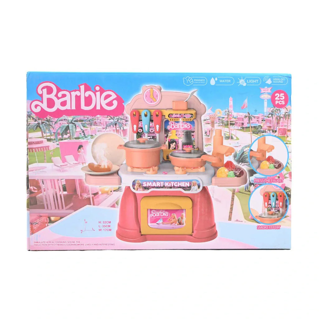 Picture of Barbie 25-Piece Smart Kitchen Playset with Water, Light, Sound, and Smoke Effect - by Raja Sahib Kids