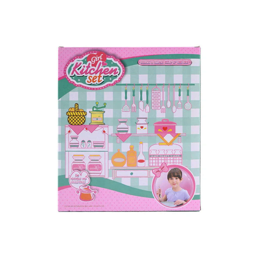 Picture of Girl Kitchen Pretend Play Set - Pink & Aqua Dinnerware and Utensils Kit - by Raja Sahib Kids