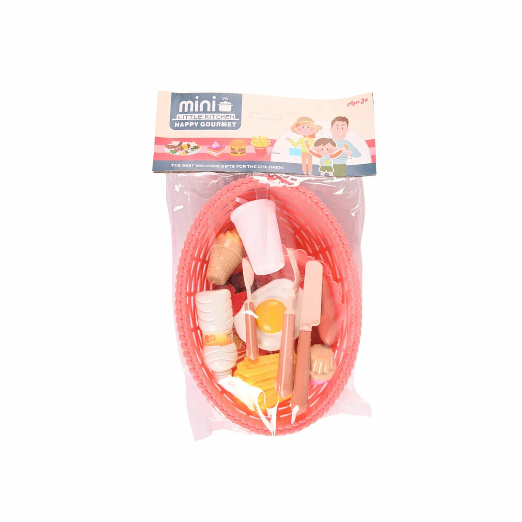 Picture of Mini Little Kitchen Happy Gourmet Play Food Basket | Pretend Fast Food & Breakfast Set for Toddlers | Ages 3+ - by Raja Sahib Kids