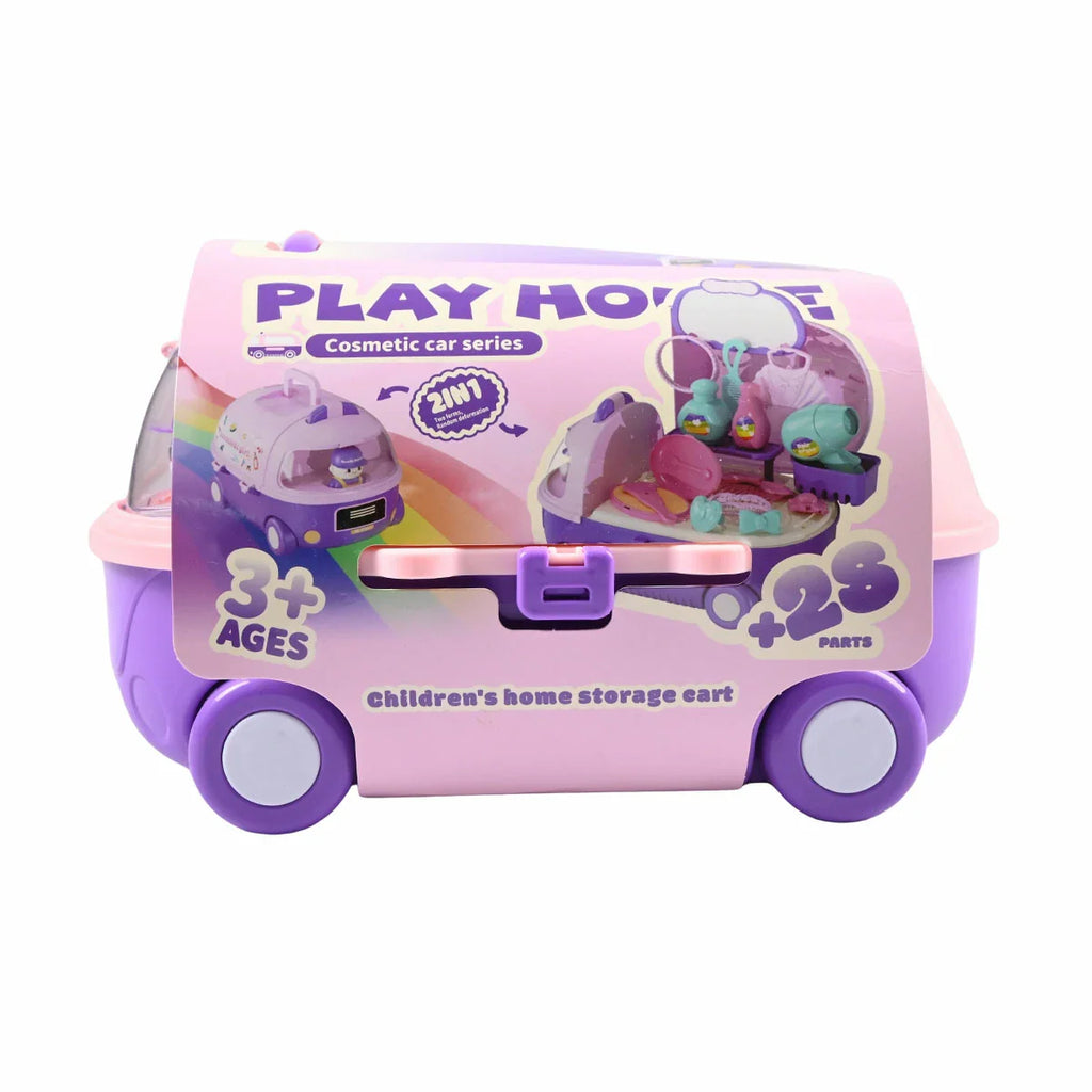 Picture of 2-in-1 Play House Cosmetic Car Series Toy - Beauty Salon Storage Cart Set (28+ Pcs) - by Raja Sahib Kids