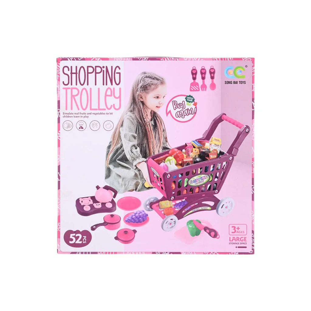 Picture of Large Shopping Trolley Play Set: 52/57-Piece Supermarket Cart with Play Food & Accessories - by Raja Sahib Kids