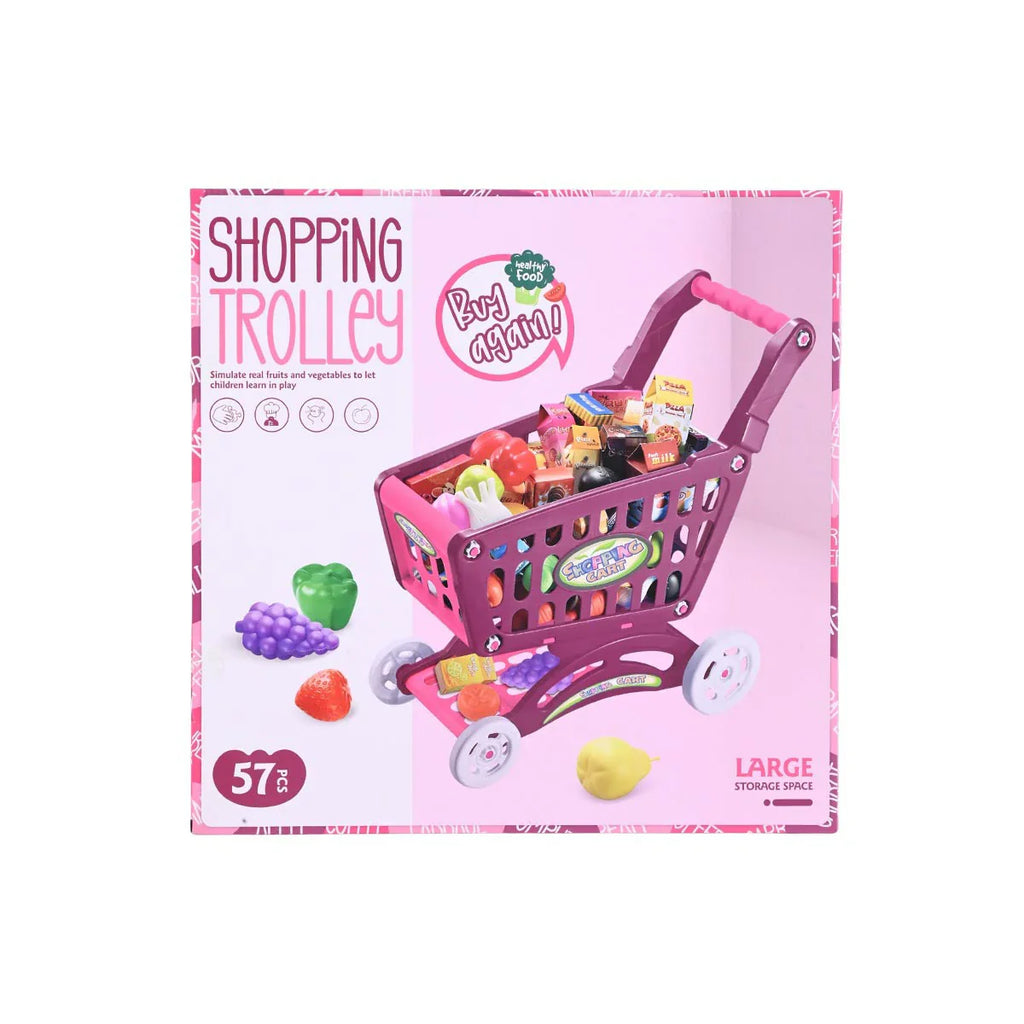 Picture of Large Shopping Trolley Play Set: 52/57-Piece Supermarket Cart with Play Food & Accessories - by Raja Sahib Kids
