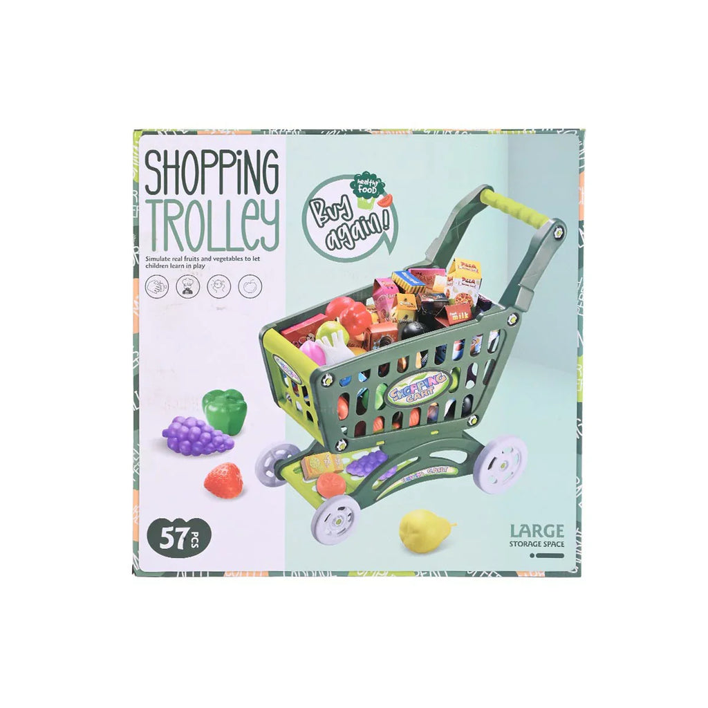 Picture of Large Shopping Trolley Play Set (Green Edition): 57-Piece Supermarket Cart with Play Food & Accessories - by Raja Sahib Kids