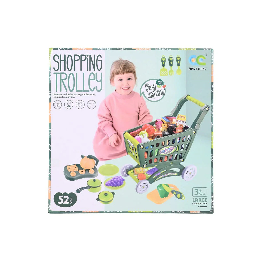 Picture of Large Shopping Trolley Play Set (Green Edition): 57-Piece Supermarket Cart with Play Food & Accessories - by Raja Sahib Kids