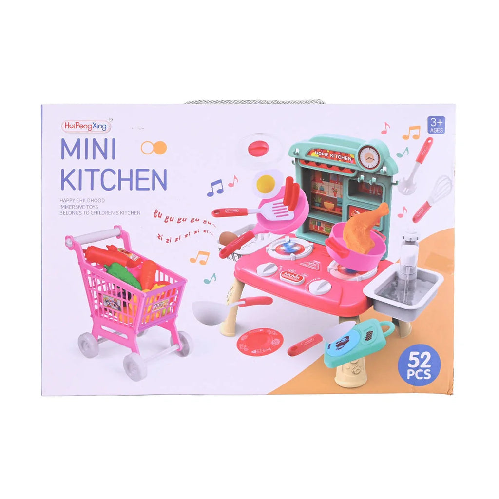 Picture of Mini Kitchen Play Set: 52-Piece Electronic Stove, Sink, and Shopping Trolley - by Raja Sahib Kids