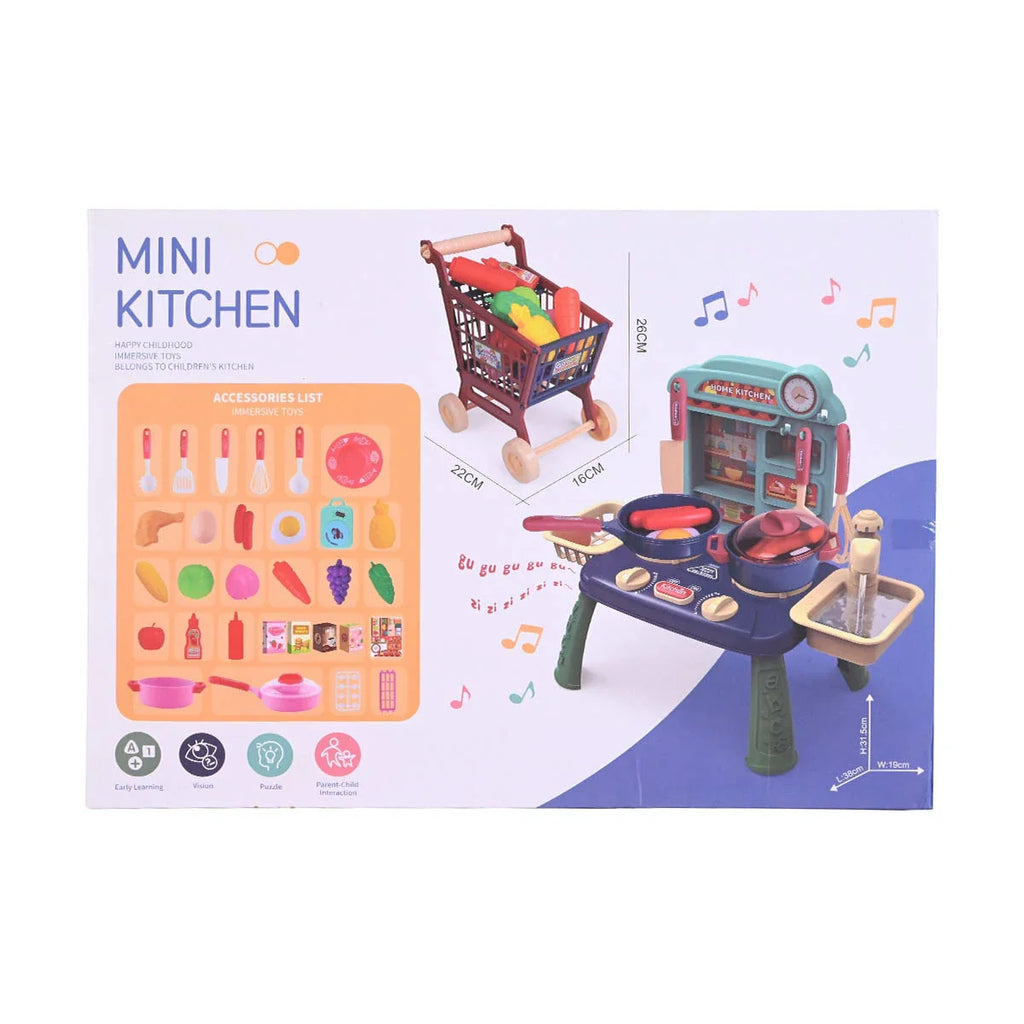 Picture of Mini Kitchen Play Set: 52-Piece Electronic Stove, Sink, and Shopping Trolley - by Raja Sahib Kids