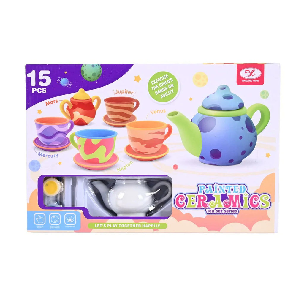 Picture of DIY Painted Ceramics Tea Set - 15 Pcs Craft Kit for Kids | Creative Imagination & Hands-On Ability Toy - by Raja Sahib Kids