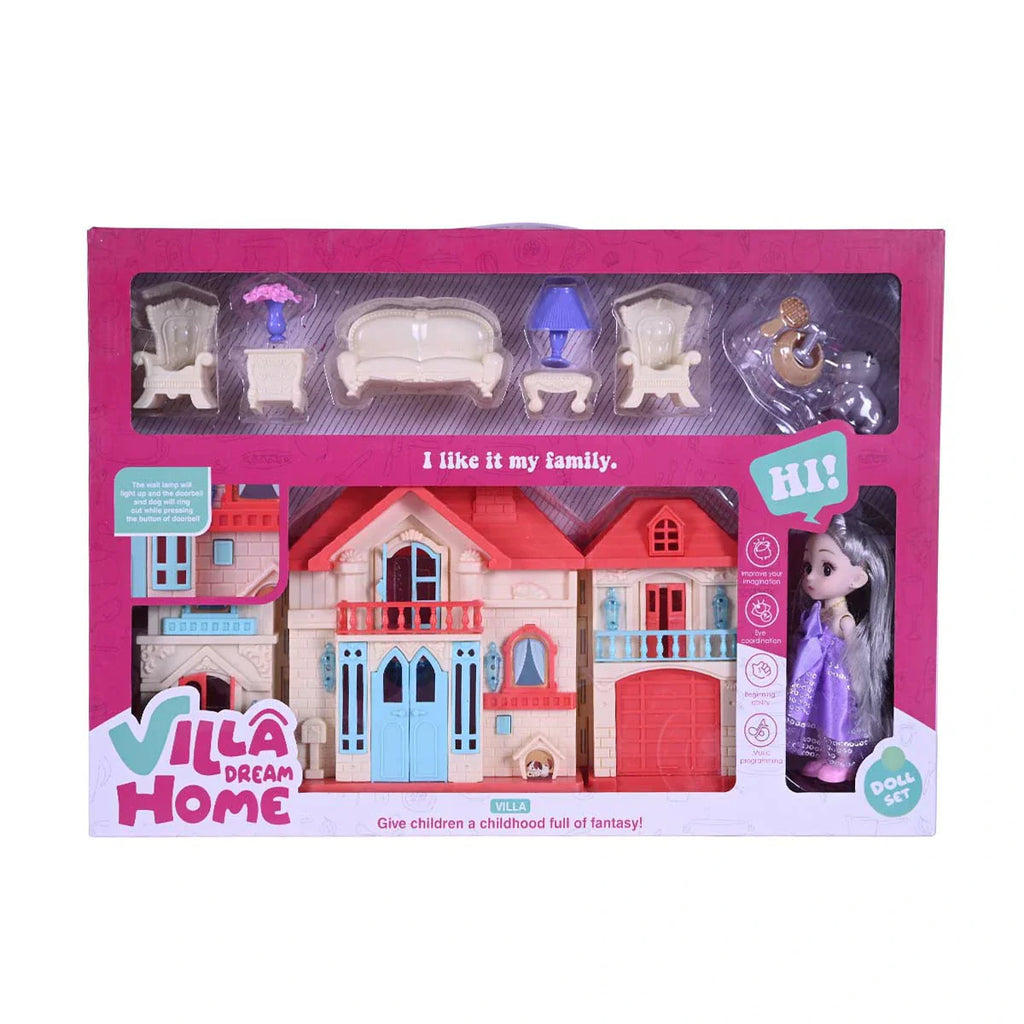 Picture of Villa Dream Home Dollhouse Set | Foldable Doll & Furniture Playset with Light-Up Effects (Ages 3+) - by Raja Sahib Kids