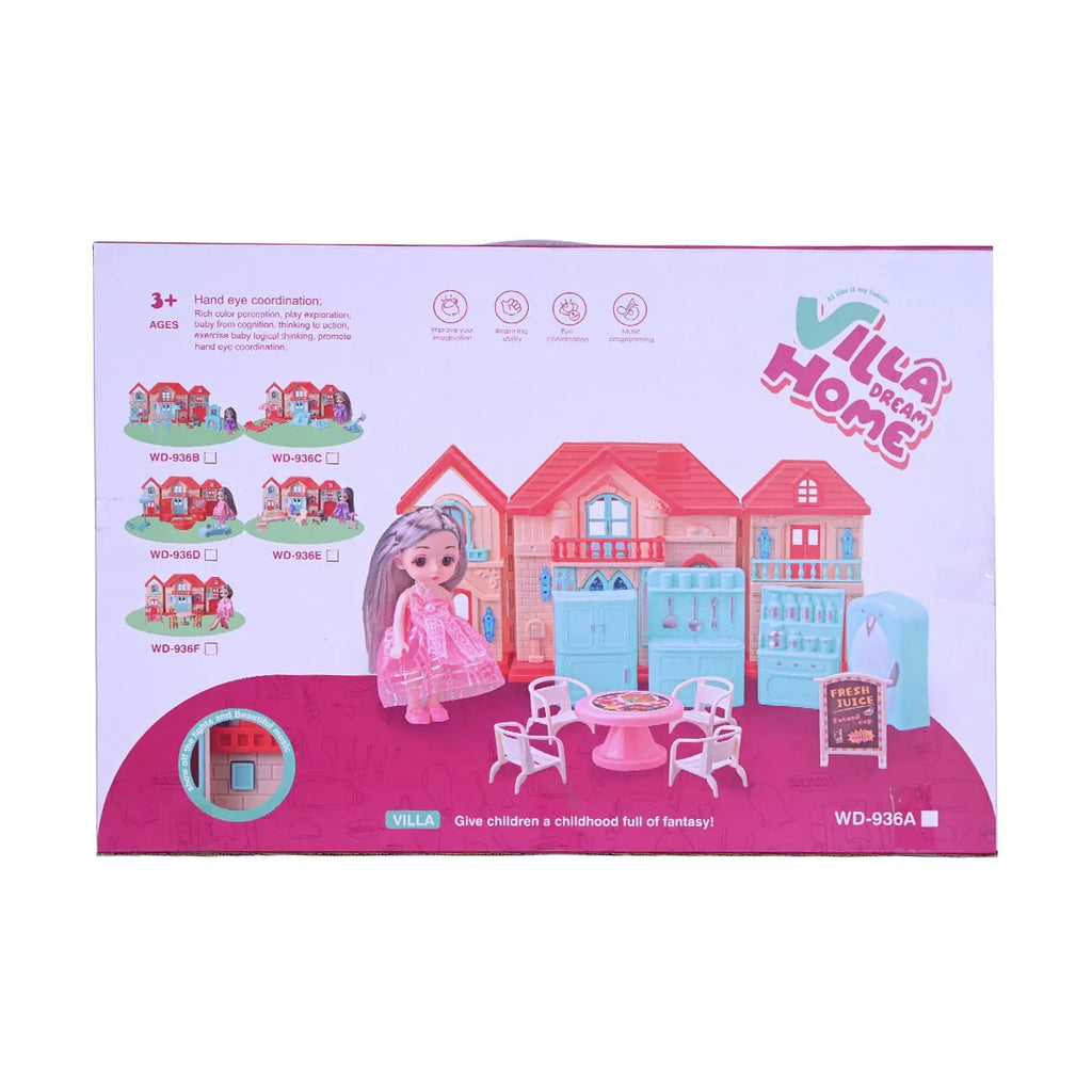 Picture of Villa Dream Home Dollhouse Set | Foldable Doll & Furniture Playset with Light-Up Effects (Ages 3+) - by Raja Sahib Kids