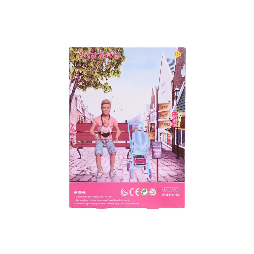 Picture of Defa Kevin Modern Dad Doll Set with Baby, Carrier, Stroller, and Accessories - by Raja Sahib Kids