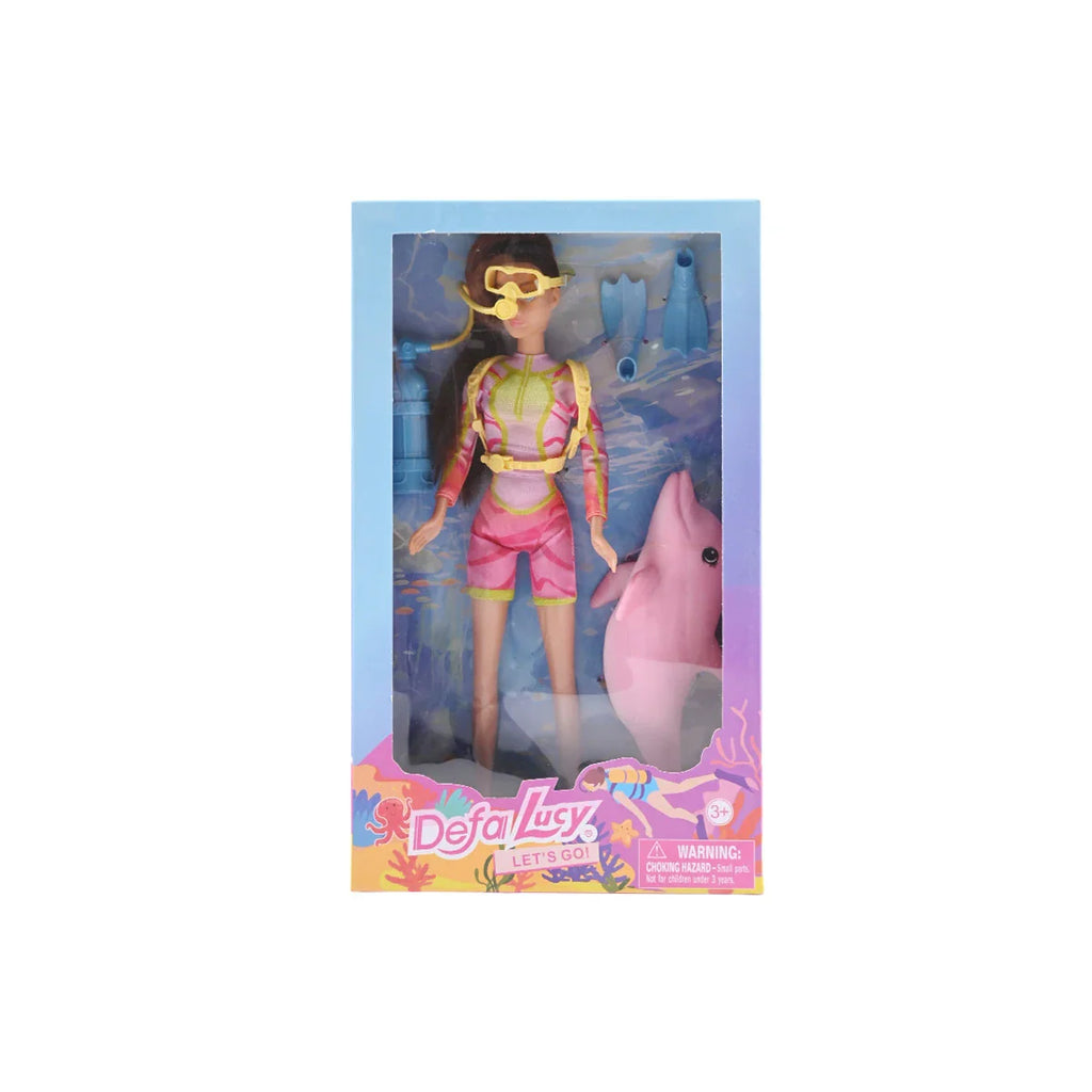 Picture of Defa Lucy Diving Doll with Dolphin & Snorkel Gear | 11.5-Inch Fully Posable Fashion Doll - by Raja Sahib Kids