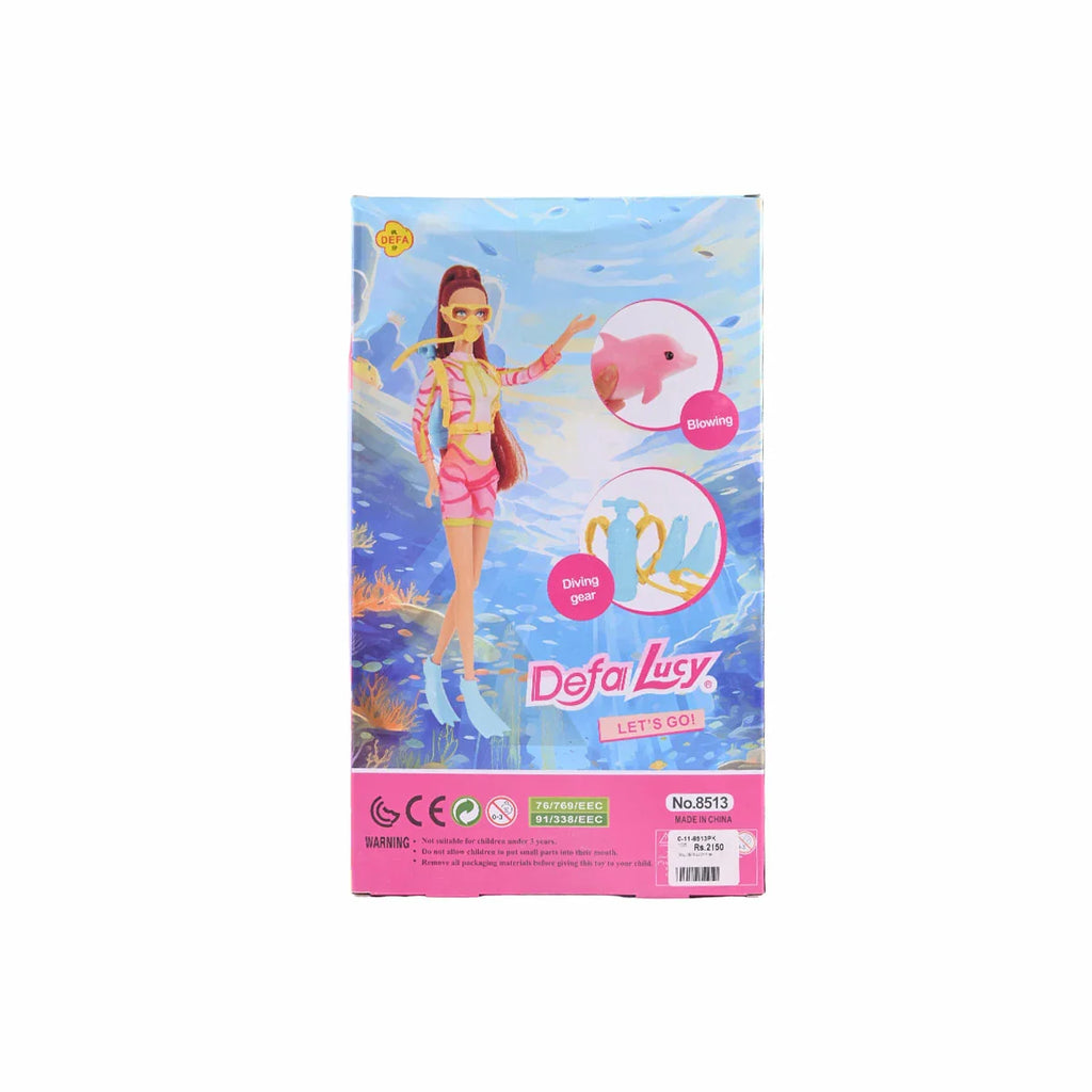 Picture of Defa Lucy Diving Doll with Dolphin & Snorkel Gear | 11.5-Inch Fully Posable Fashion Doll - by Raja Sahib Kids