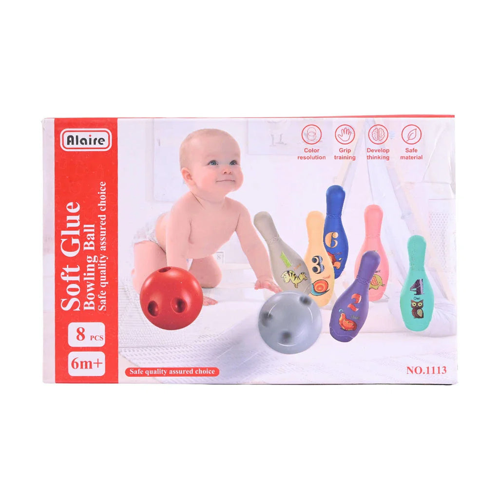 Picture of Alaire Soft Glue Safe Quality Assured Bowling Ball and Pin Set (8-Piece) - Development Toy for 6m+ - by Raja Sahib Kids