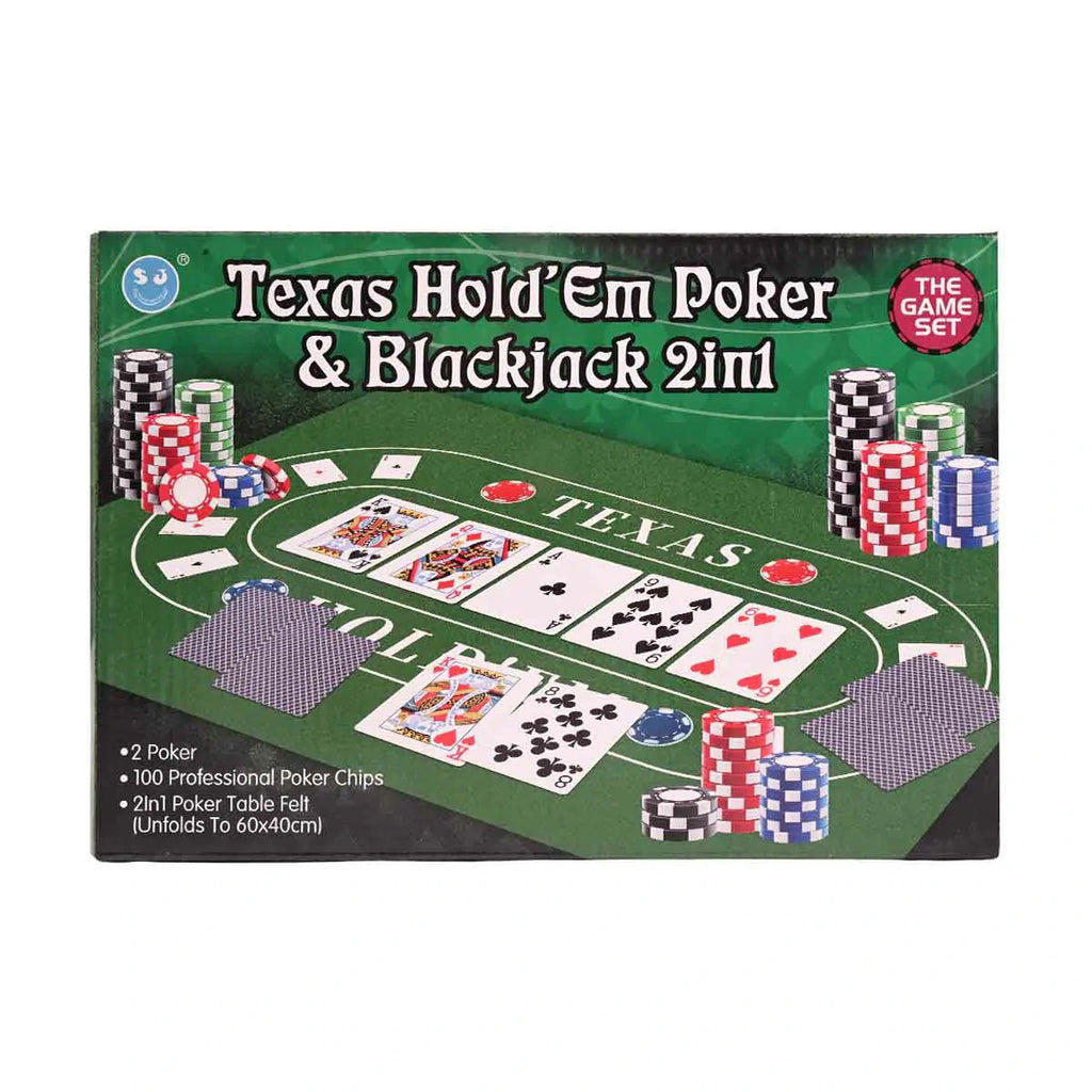 Picture of Texas Hold'Em Poker & Blackjack 2-in-1 Game Set with 100 Professional Chips - by Raja Sahib Kids