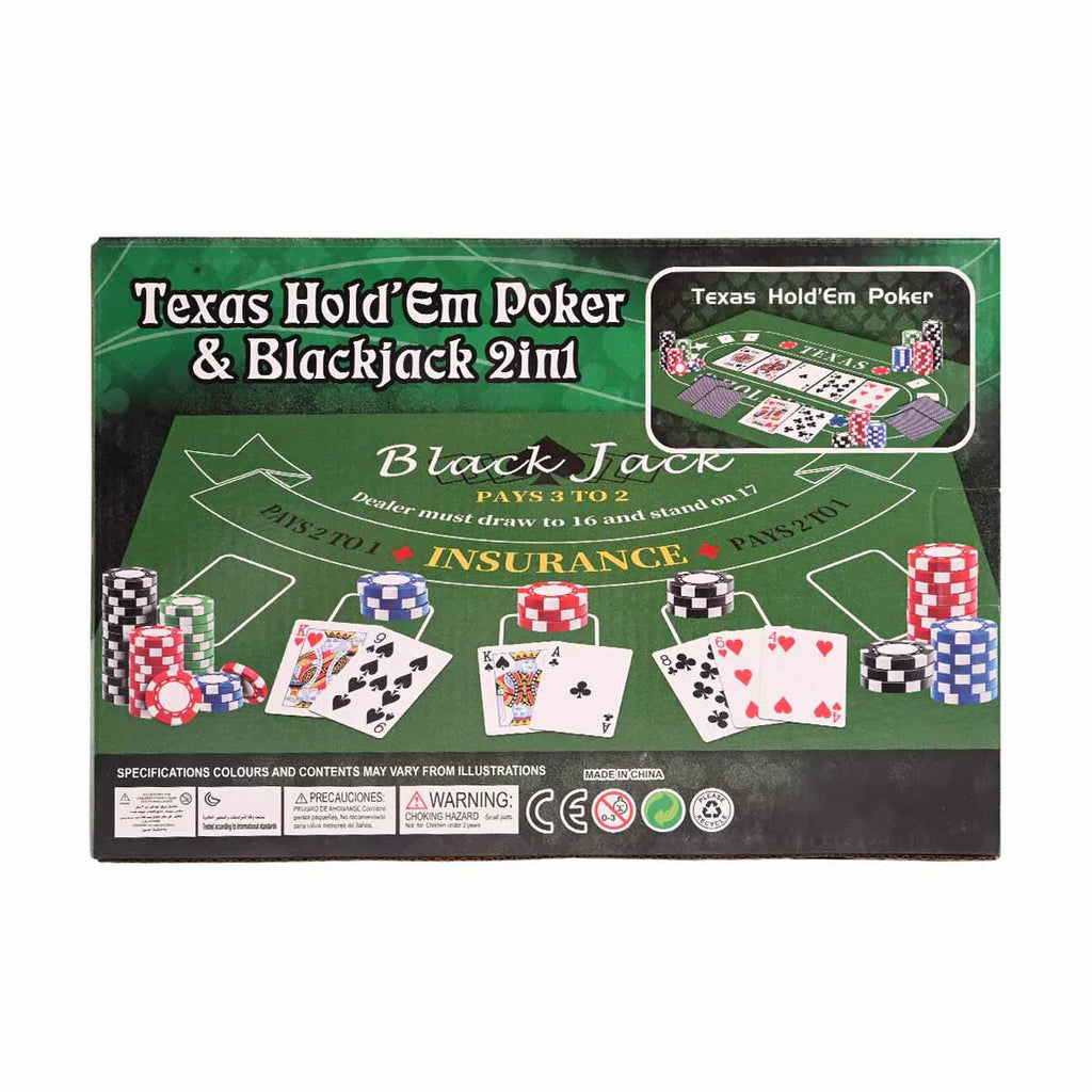 Picture of Texas Hold'Em Poker & Blackjack 2-in-1 Game Set with 100 Professional Chips - by Raja Sahib Kids