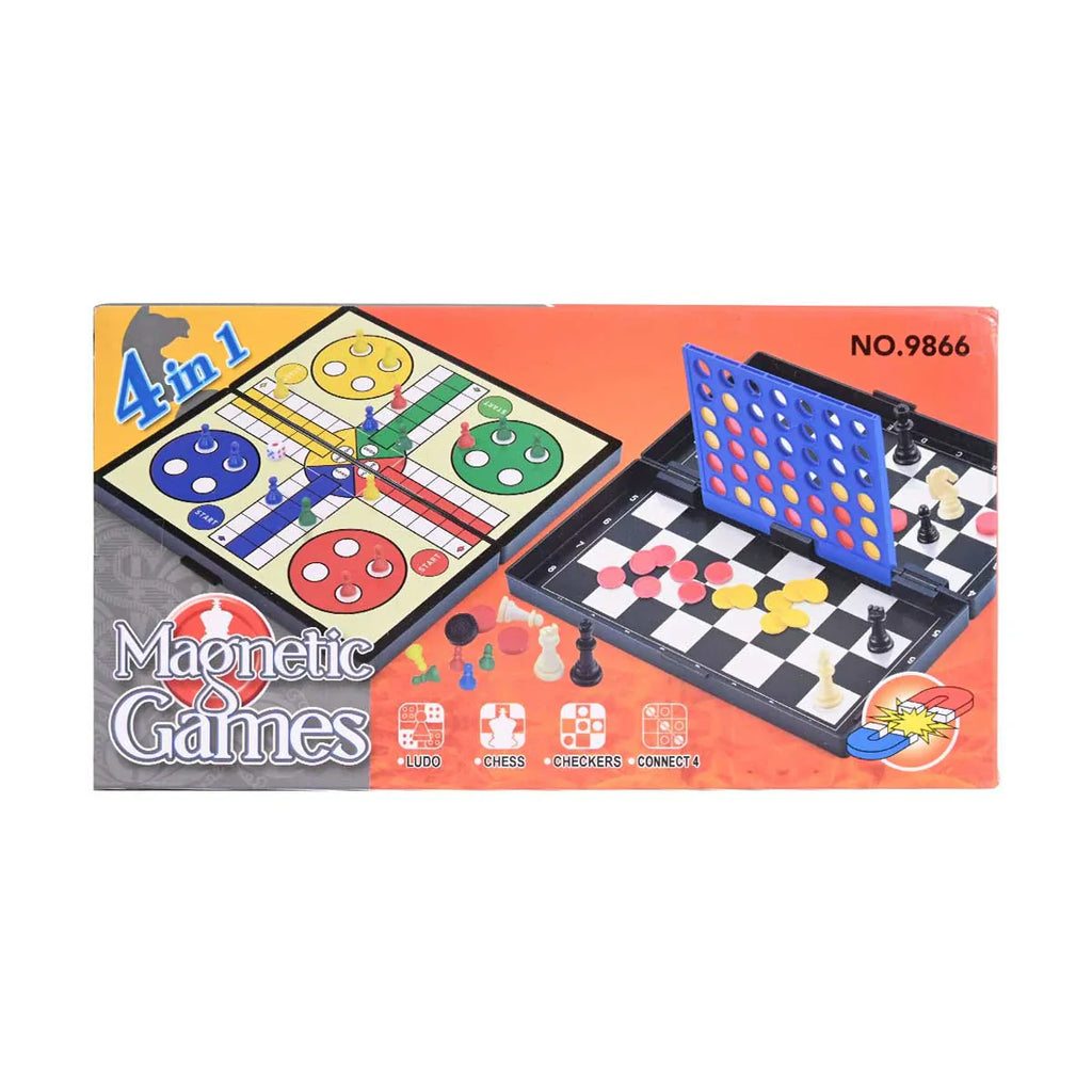 Picture of 4-in-1 Magnetic Travel Games Set | Chess, Checkers, Ludo, & Connect 4 - by Raja Sahib Kids