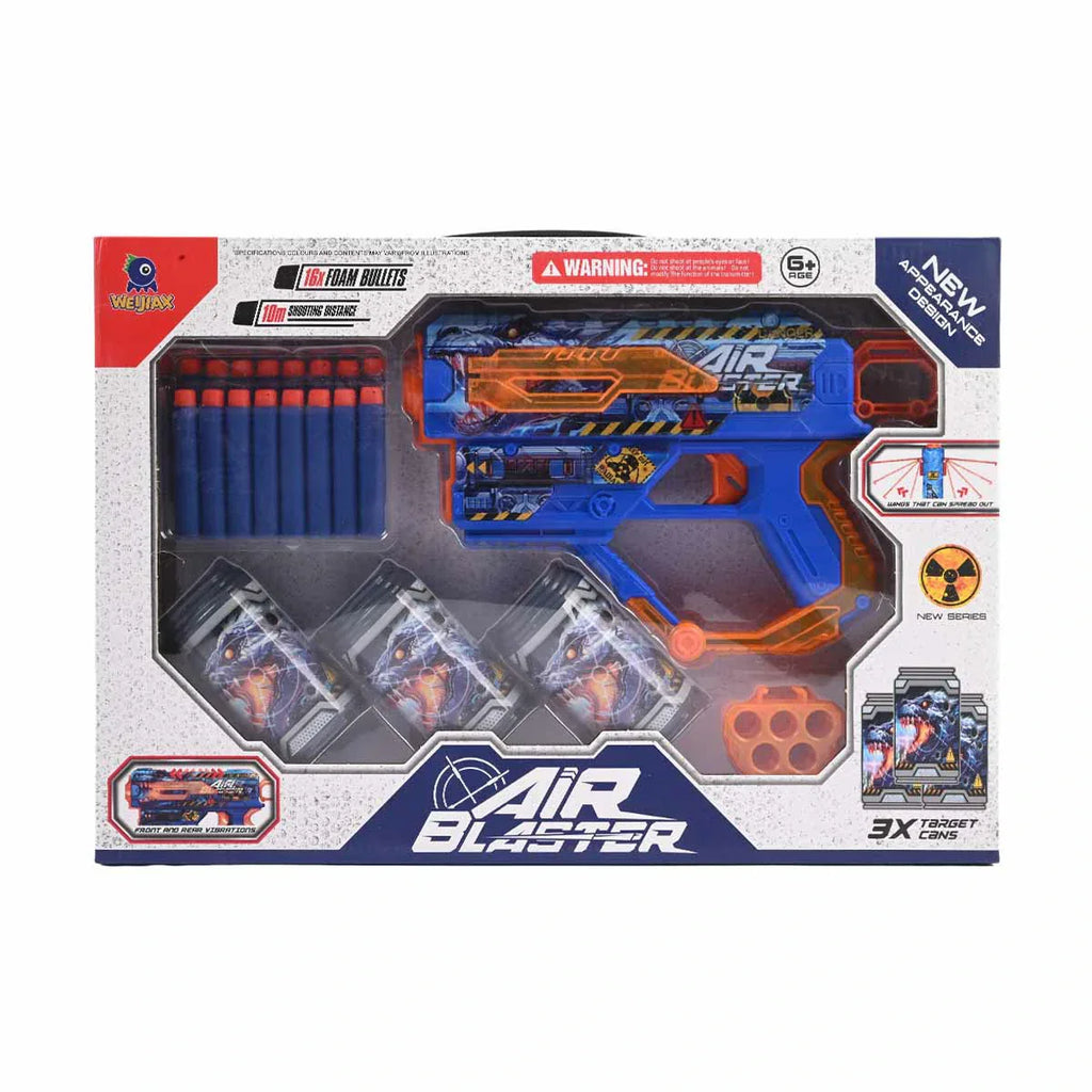 Picture of Air Blaster Foam Bullet Gun Set - 15-Piece Toy with 10m Range and 3X Target Cans - by Raja Sahib Kids