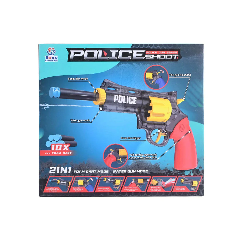 Picture of Police Shoot 2-in-1 Dual-Mode Revolver - Foam Dart & Water Gun Blaster - by Raja Sahib Kids
