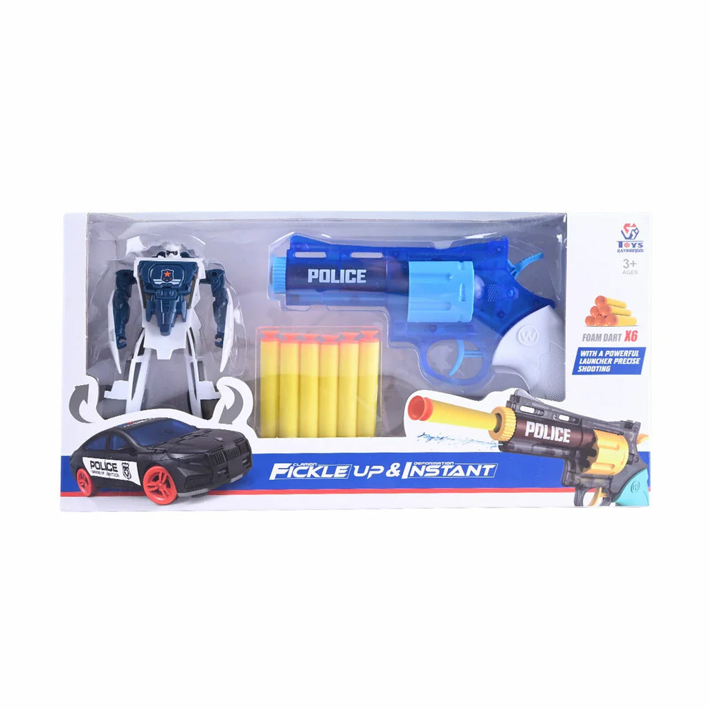 Picture of Fickle Up & Instant City Police 2-in-1 Transforming Robot & Soft Dart Gun Set - by Raja Sahib Kids