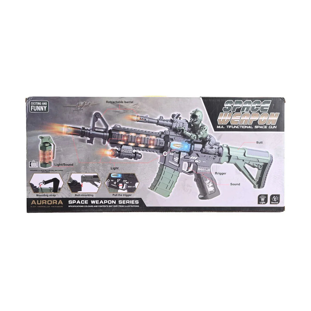 Picture of Aurora "Space Weapon Series" M4A1-Je Multifunctional Space Gun With Light, Sound, And Retractable Barrel (Ages 3+) - by Raja Sahib Kids