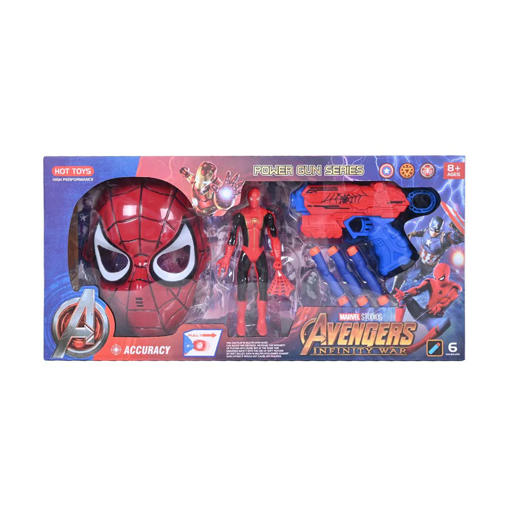 Picture of Avengers Infinity War Power Gun And Spiderman Mask 2-In-1 With 6 Bullets - by Raja Sahib Kids