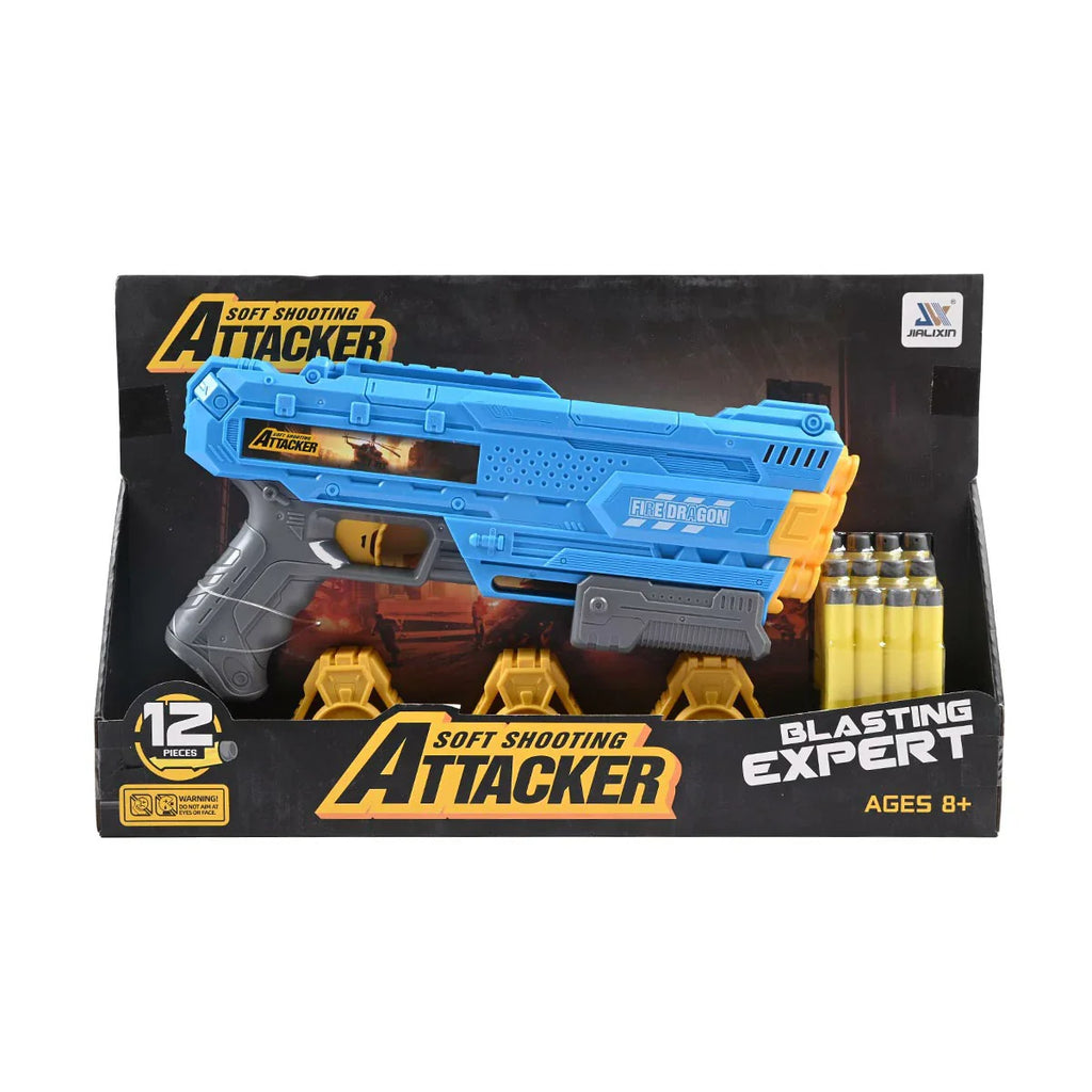 Picture of Soft Shooting Attacker Fire Dragon Dart Blaster - Toy Pistol with 12 Pcs Foam Rounds - by Raja Sahib Kids