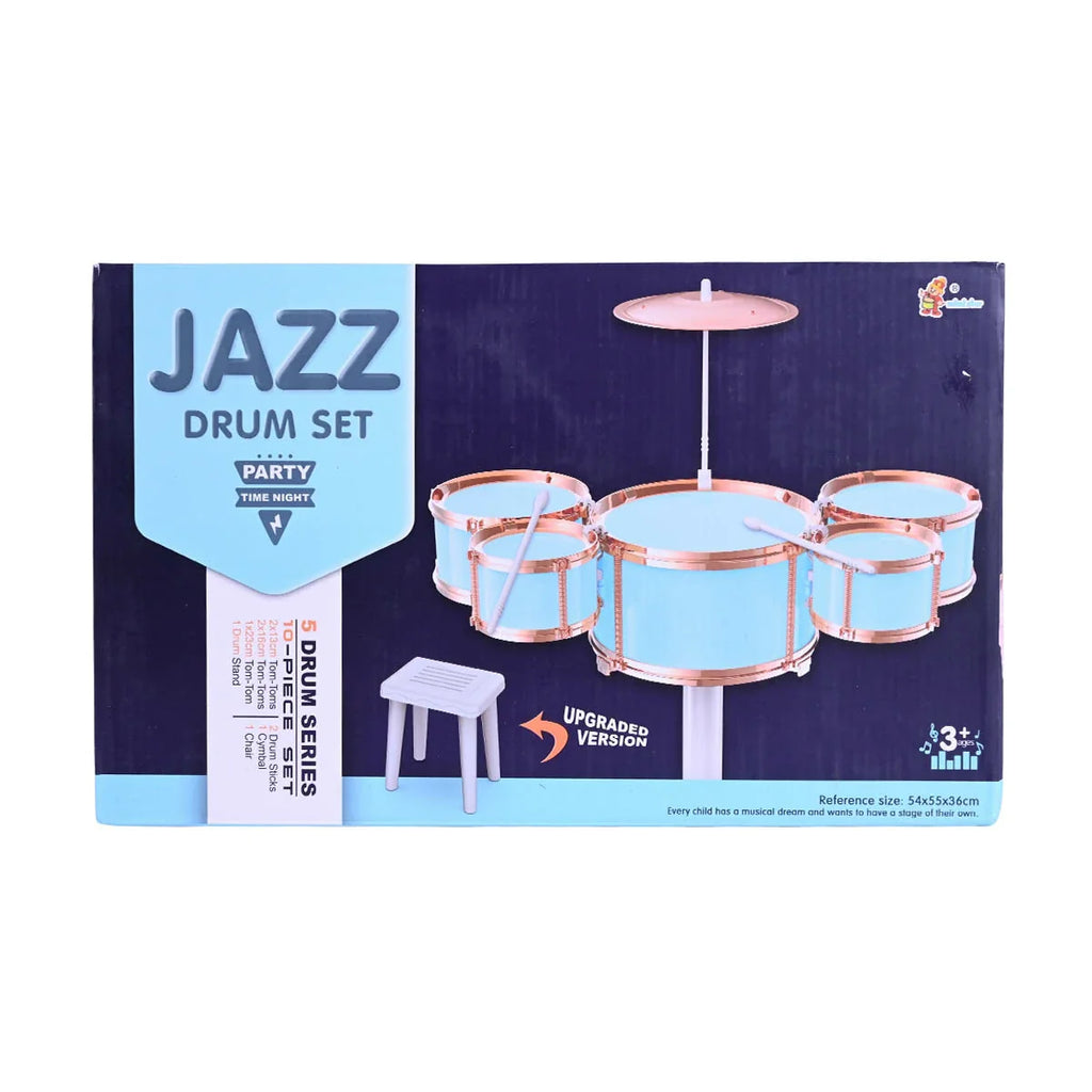 Picture of 10-Piece Kids' Jazz Drum Set Series with Multiple Toms, Cymbal, Drumsticks, and Performance Stool - by Raja Sahib Kids