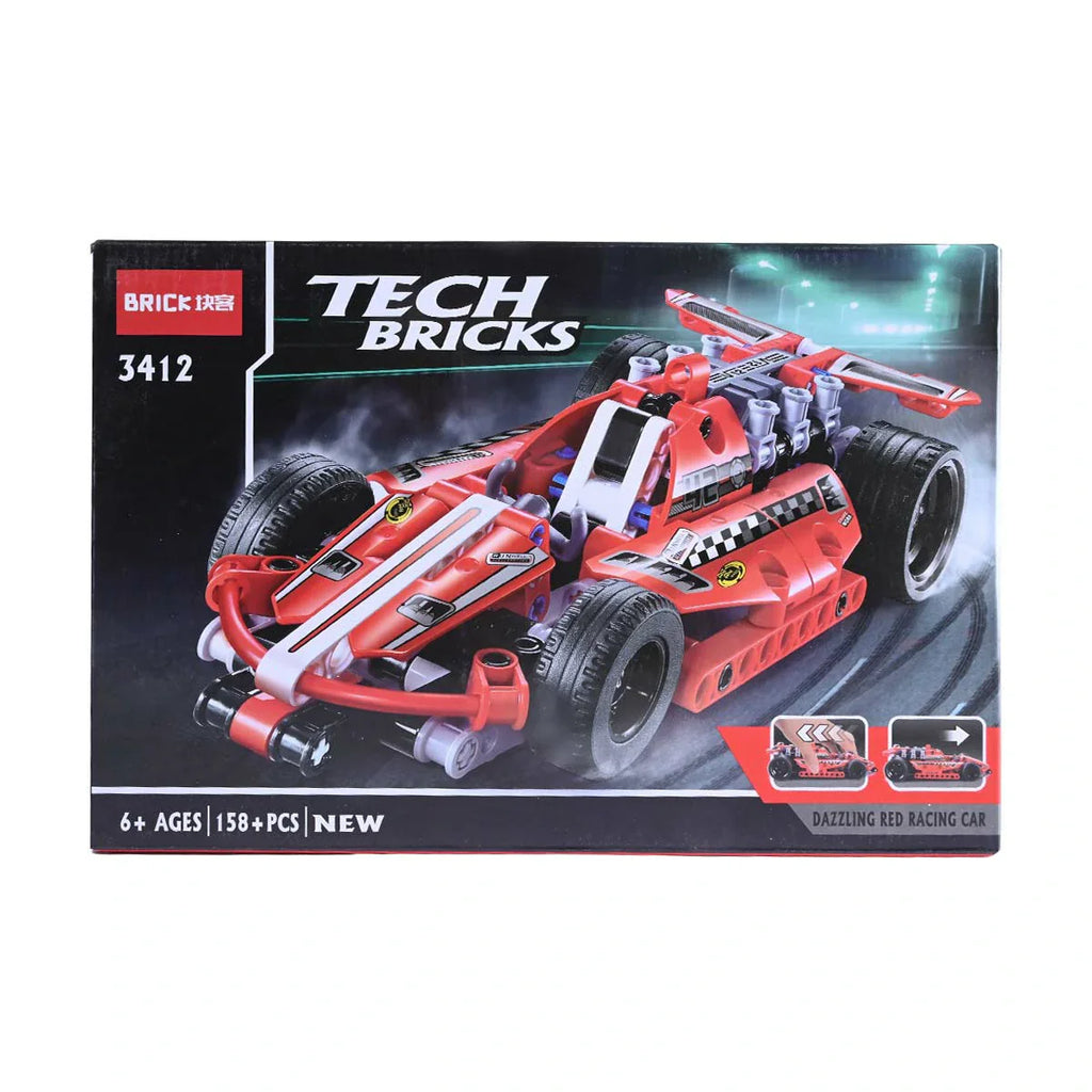 Picture of Tech Bricks 2-in-1 Dazzling Red Racing Car & Dragster Building Set (No. 3412) - by Raja Sahib Kids