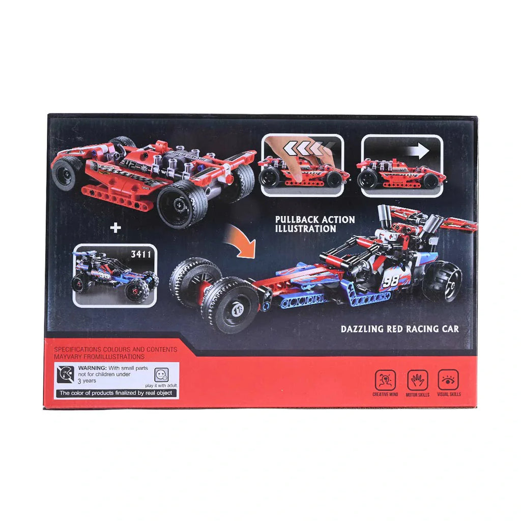 Picture of Tech Bricks 2-in-1 Dazzling Red Racing Car & Dragster Building Set (No. 3412) - by Raja Sahib Kids