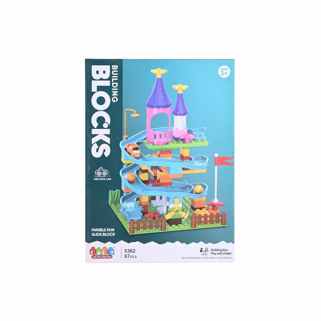 Picture of 87-Piece Castle Adventure Building Blocks | Marble Run Slide with Friction Car (Ages 3+) - by Raja Sahib Kids
