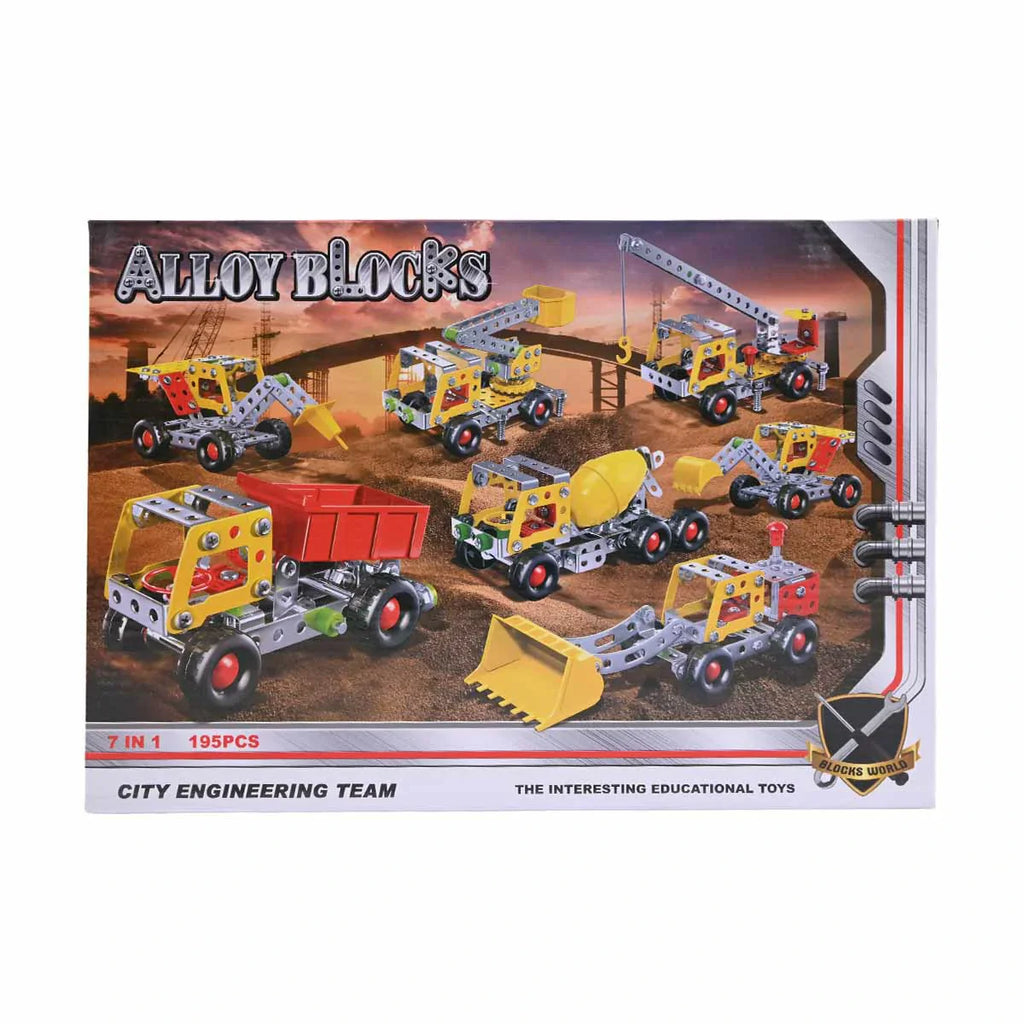 Picture of 7-in-1 Alloy Blocks Construction Set - City Engineering Team 195-Piece Metal Building Toy - by Raja Sahib Kids