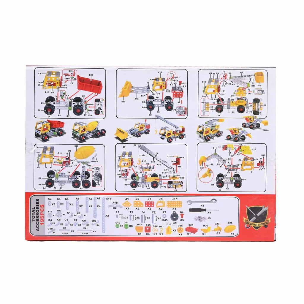 Picture of 7-in-1 Alloy Blocks Construction Set - City Engineering Team 195-Piece Metal Building Toy - by Raja Sahib Kids