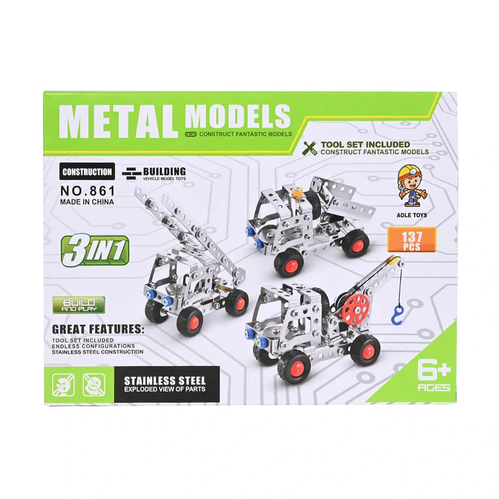 Picture of 3-In-1 Build & Play Metal Models Construction 137 Pcs - by Raja Sahib Kids