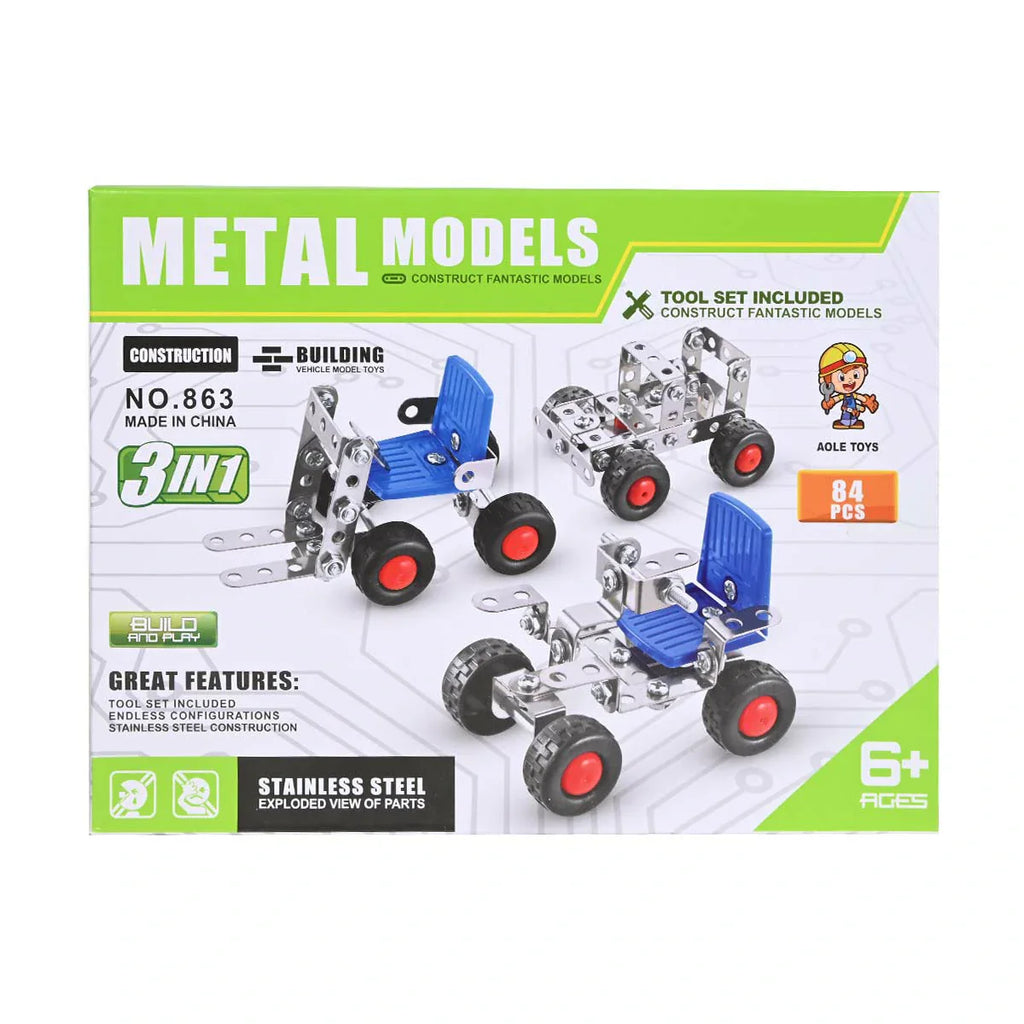 Picture of 3-In-1 Build & Play Metal Models Construction 84 Pcs - by Raja Sahib Kids