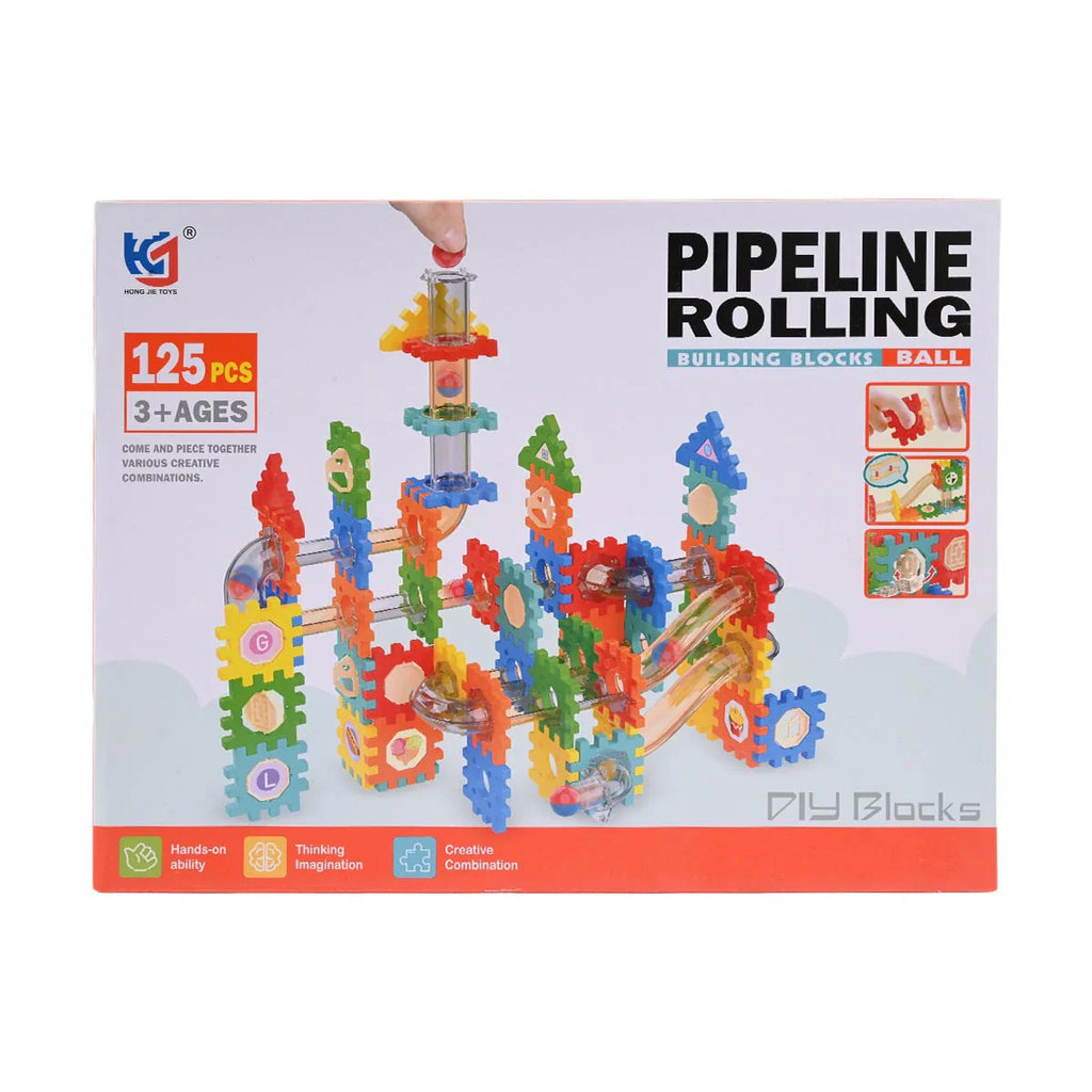 Picture of Pipeline Rolling Building Blocks Marble Run Set | 125 Pcs DIY Construction Toy - by Raja Sahib Kids