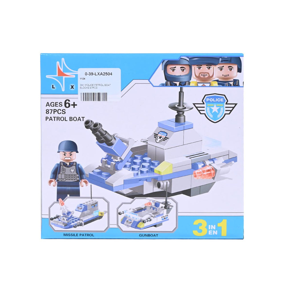 Picture of 3-In-1 Police Petrol Boat Blocks 87 Pcs - by Raja Sahib Kids