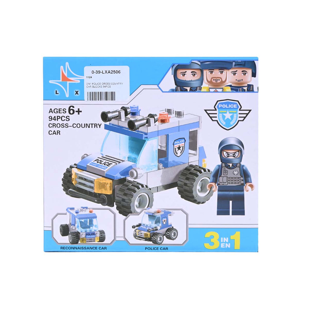 Picture of 3-In-1 Police Cross Country Car Blocks 94 Pcs - by Raja Sahib Kids