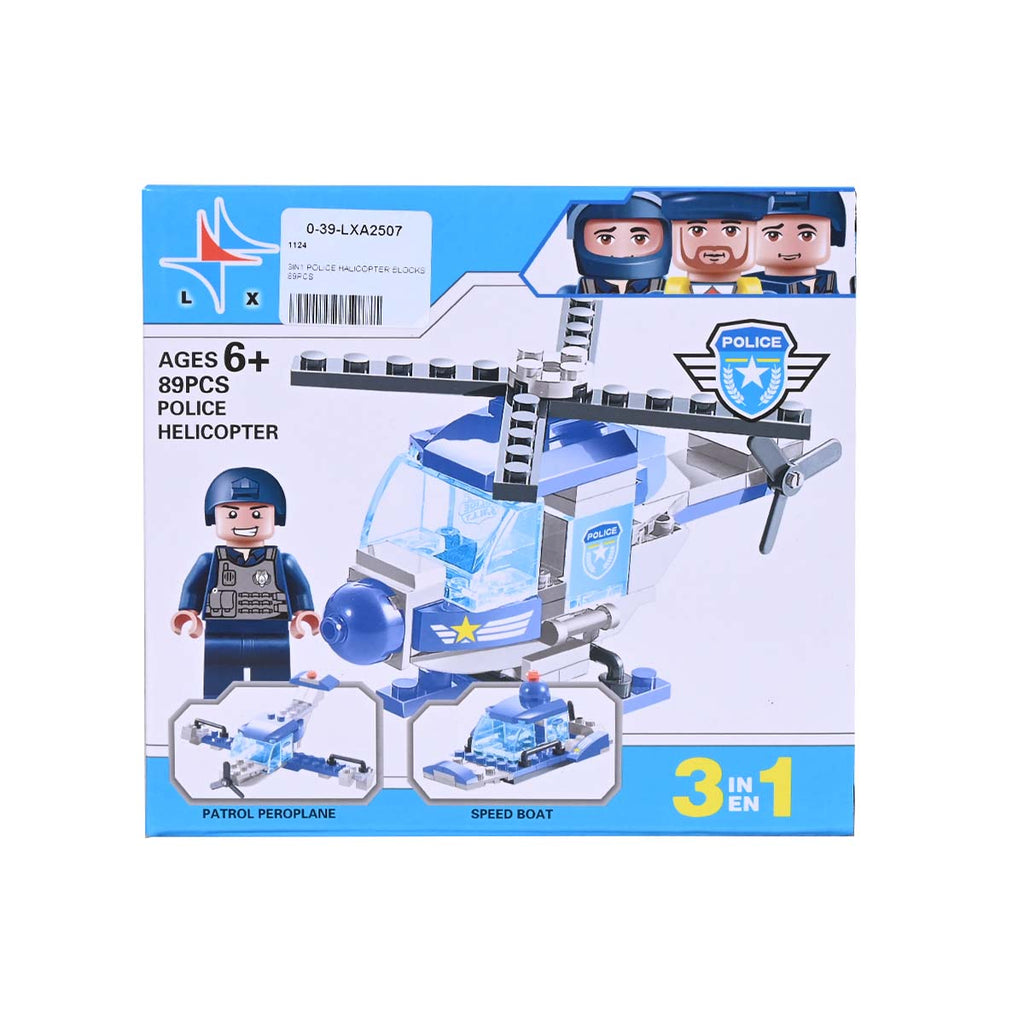 Picture of 3-In-1 Police Helicopter Blocks 89 Pcs - by Raja Sahib Kids