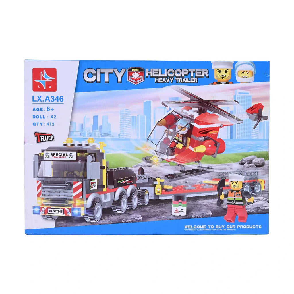 Picture of City Helicopter Heavy Trailer Building Blocks 412 Pcs - by Raja Sahib Kids