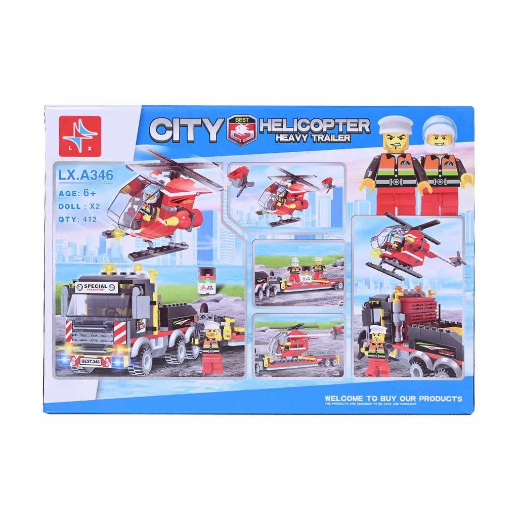 Picture of City Helicopter Heavy Trailer Building Blocks 412 Pcs - by Raja Sahib Kids