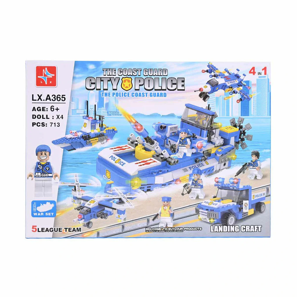 Picture of 4-In-1 The Police Cost Guard Building Blocks 713 Pcs - by Raja Sahib Kids