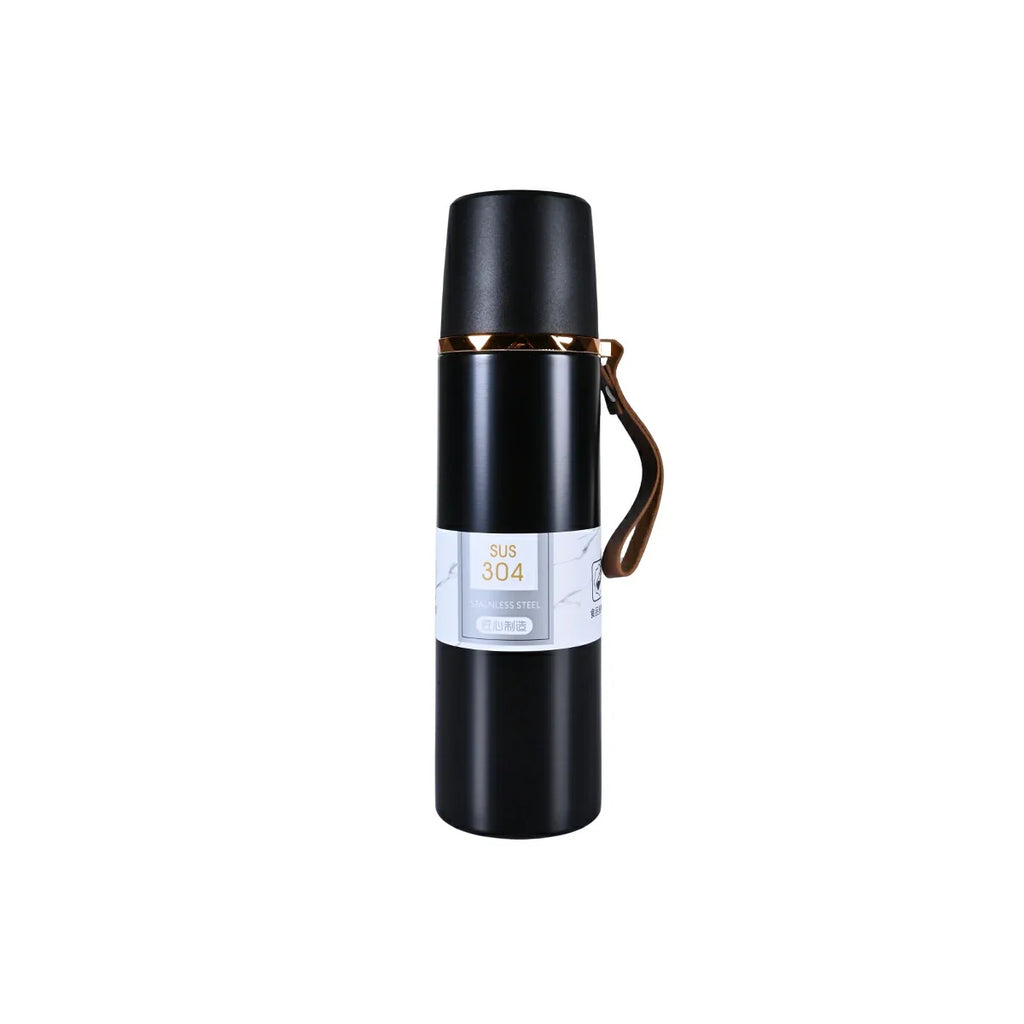 Picture of Sage Green Stainless Steel Thermos with Leather Strap 500ml - by Raja Sahib Kids