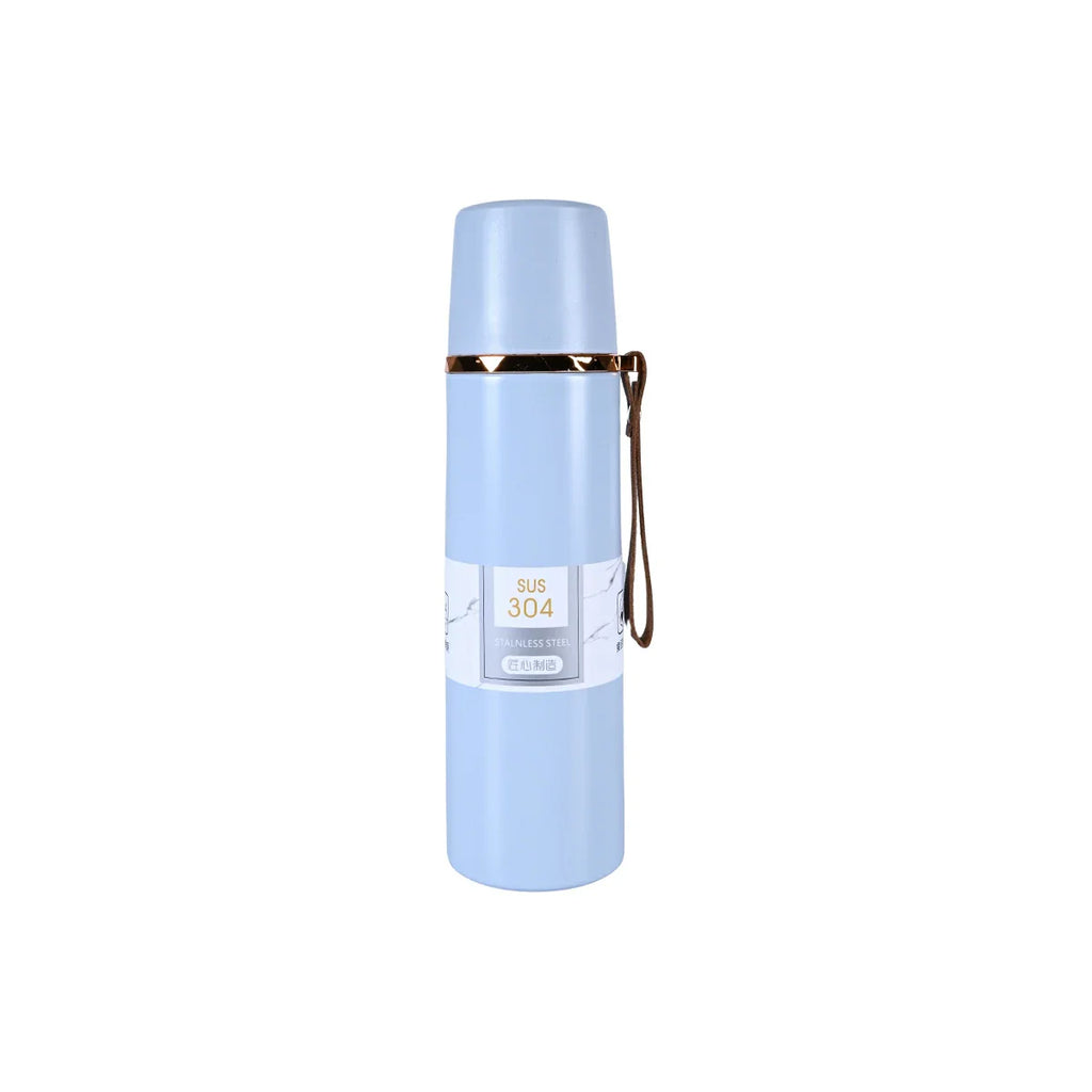 Picture of Sage Green Stainless Steel Thermos with Leather Strap 500ml - by Raja Sahib Kids